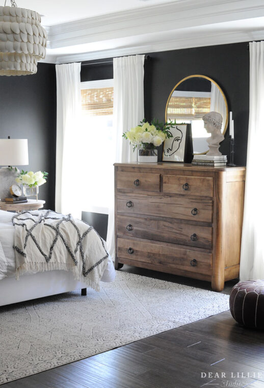 Master Bedroom with Freshly Cut Hydrangeas - Dear Lillie Studio