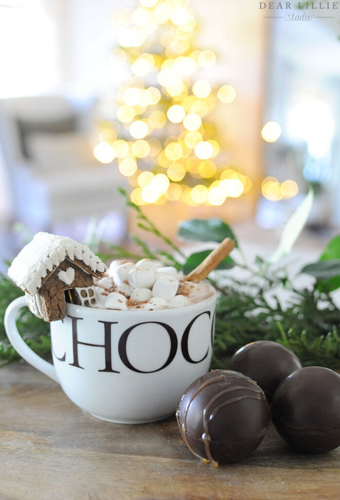 Hot Chocolate Bombs with Gingerbread House Topper