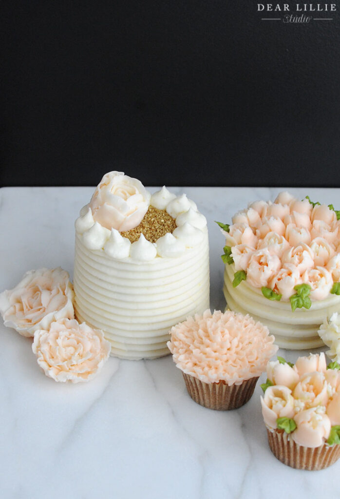 Buttercream Flowers - Peach Floral Cupcakes and Mini Cakes