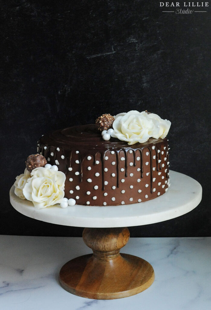 Chocolate Drip Cake with Polka Dots