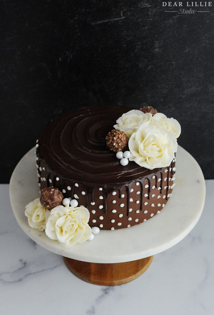 Chocolate Drip Cake with Polka Dots