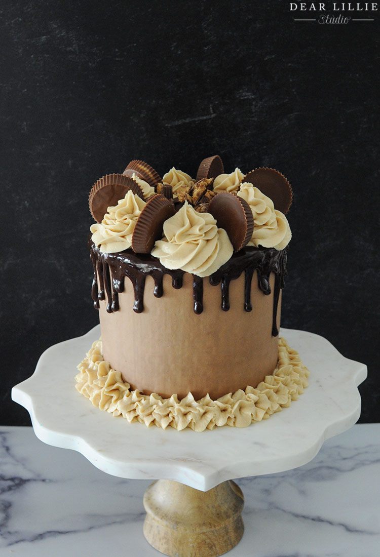 Reese's Chocolate Cake with Peanut Butter Frosting - Dear Lillie Studio