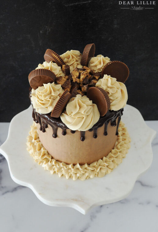 Reese's Chocolate Cake with Peanut Butter Frosting - Dear Lillie Studio