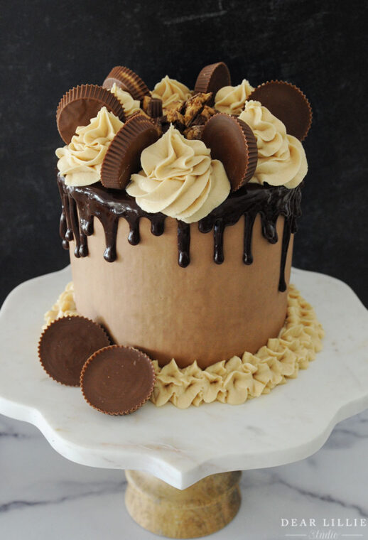 Reese's Chocolate Cake with Peanut Butter Frosting - Dear Lillie Studio