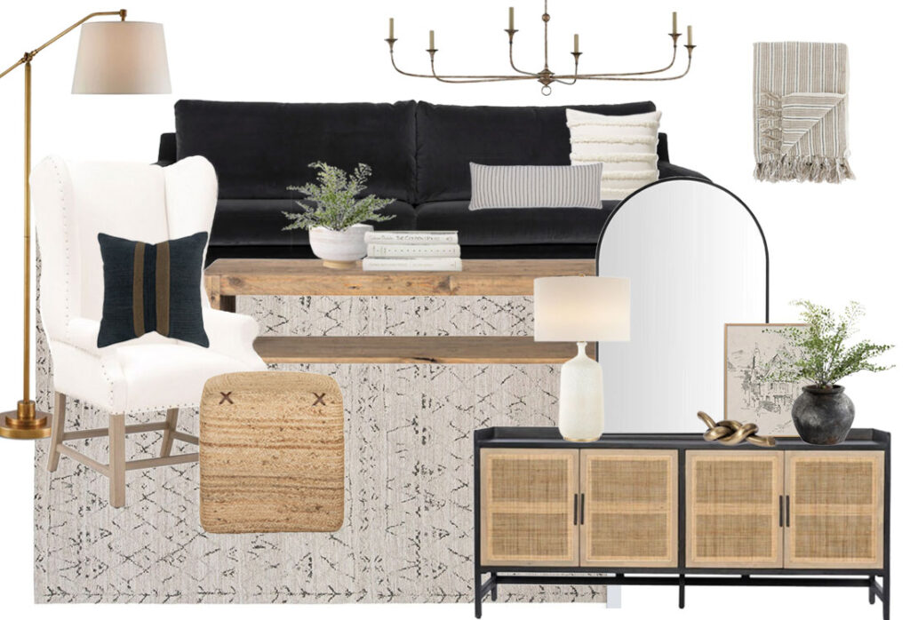 Living Room Mood Boards with Black, White and Wood Tones - Dear Lillie ...