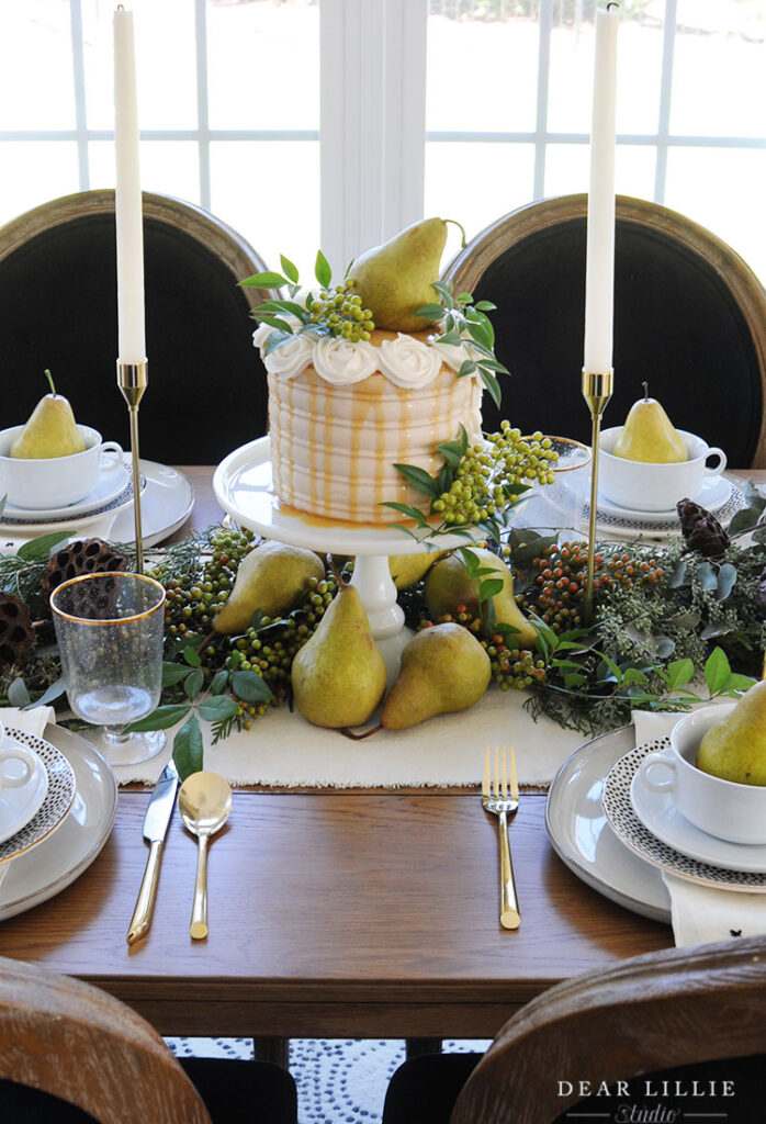 thanksgiving table with pears