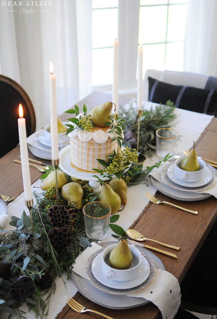 thanksgiving table with pears