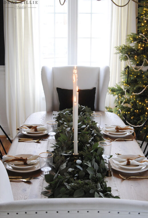 A Eucalyptus Garland Centerpiece and Candles in our Christmas Dining ...
