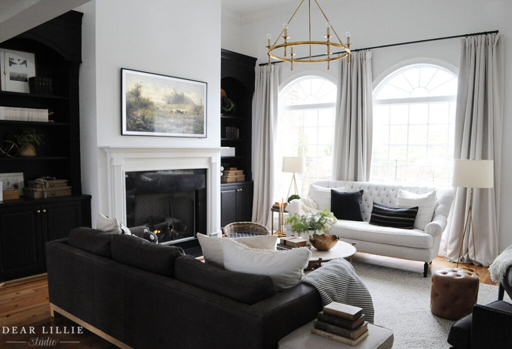 updated traditional black and white living room