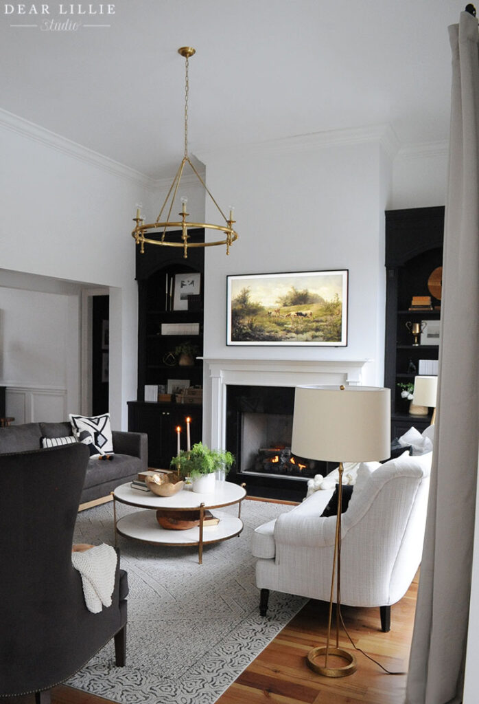 updated traditional black and white living room