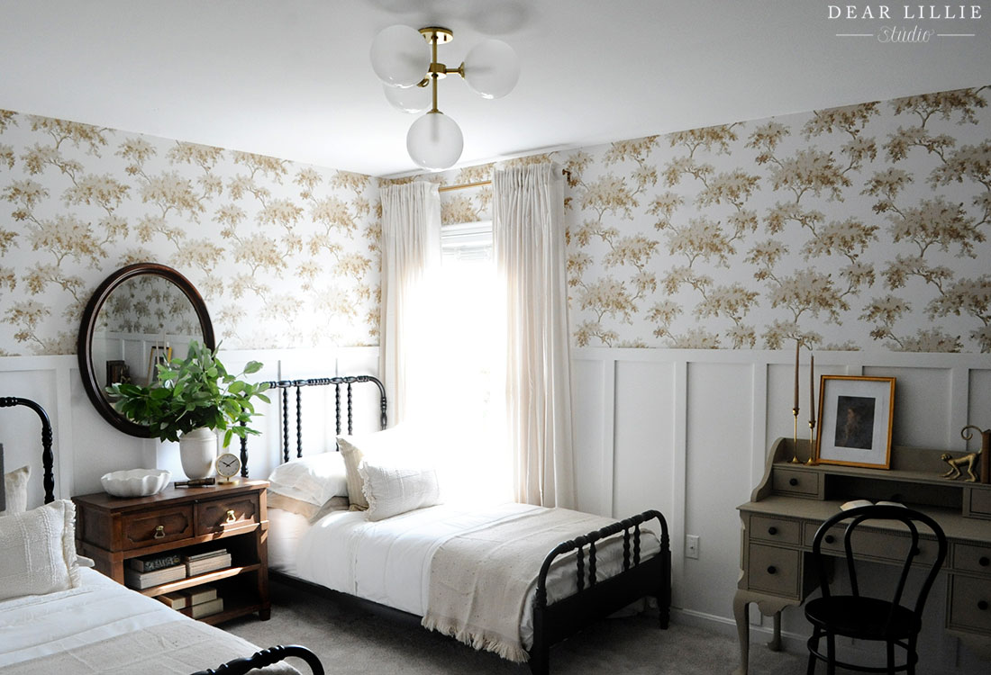 Vintage Style Peel and Stick Wallpaper in Our Guest Room - Dear Lillie  Studio