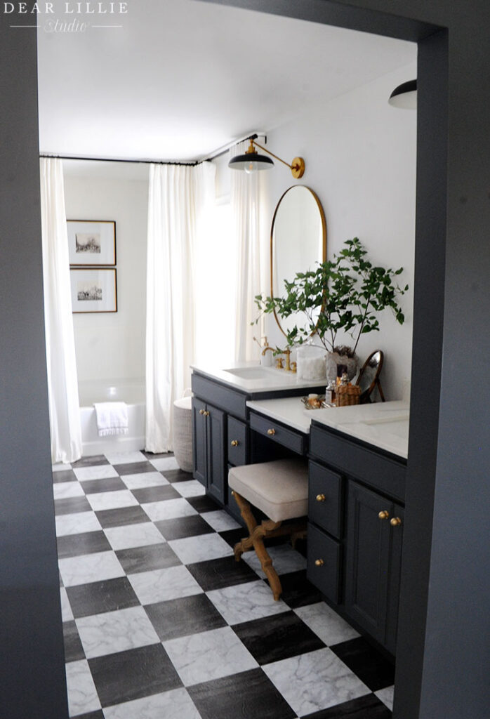 Primary Bathroom Makeover on a Budget with Peel and Stick Black and ...