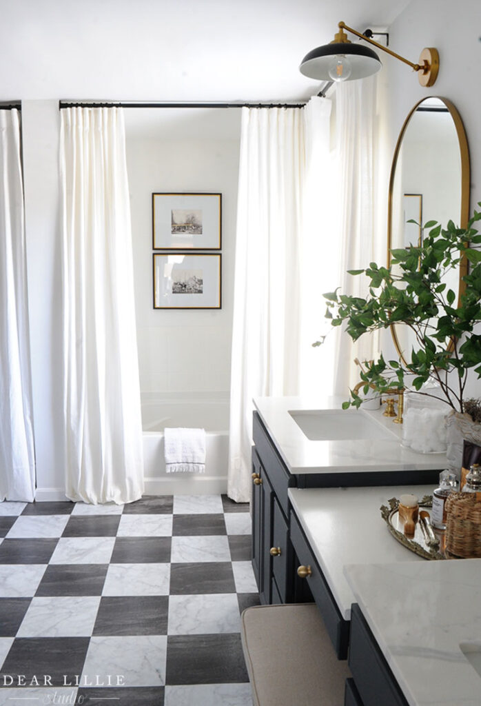 Primary Bathroom Makeover on a Budget with Peel and Stick Black and ...