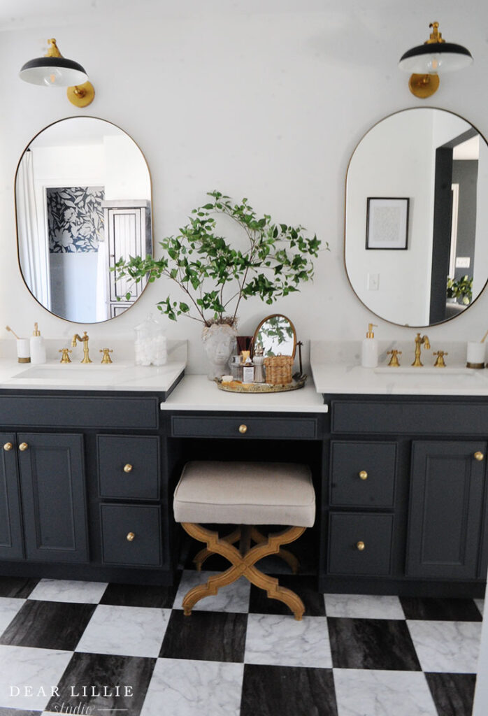 Primary Bathroom Makeover on a Budget with Peel and Stick Black and ...