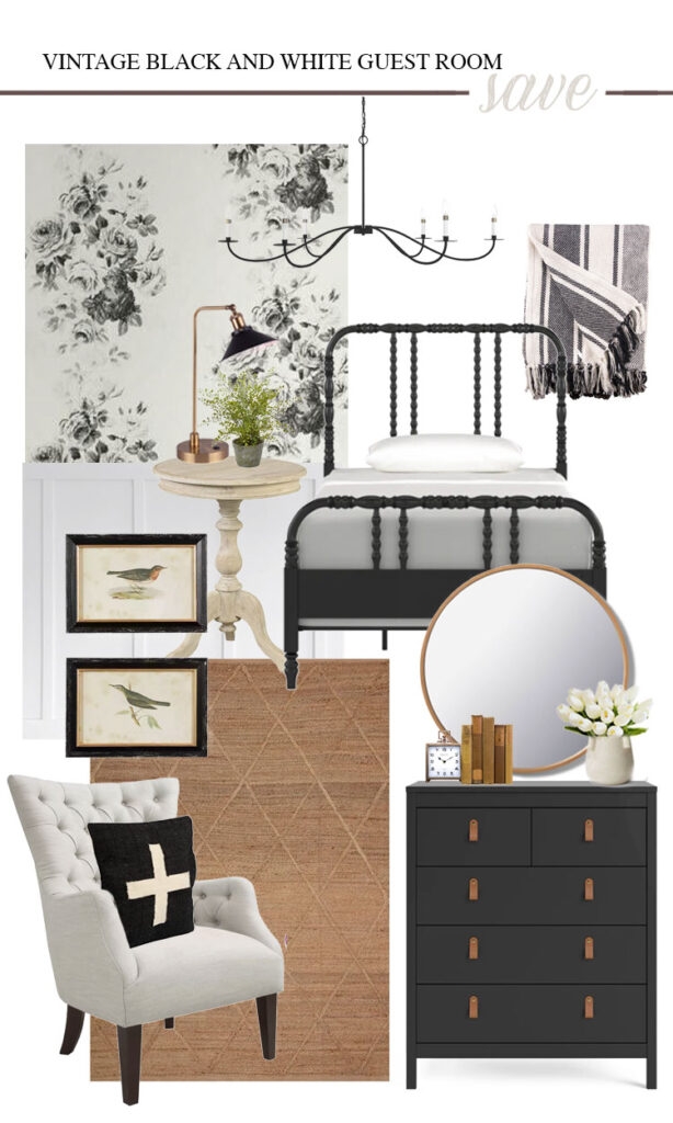 Vintage Black and White Guest Room Splurge Vs. Save Mood Boards - Dear ...