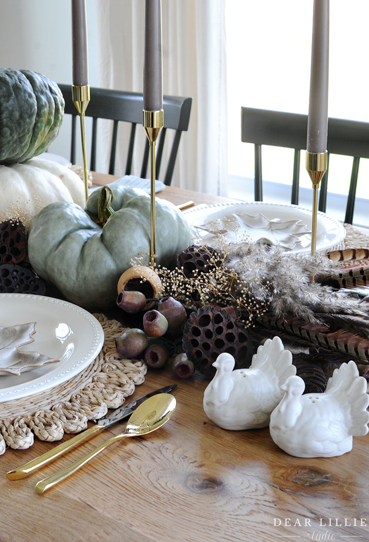 Thanksgiving Table Setting with Turkey Feathers