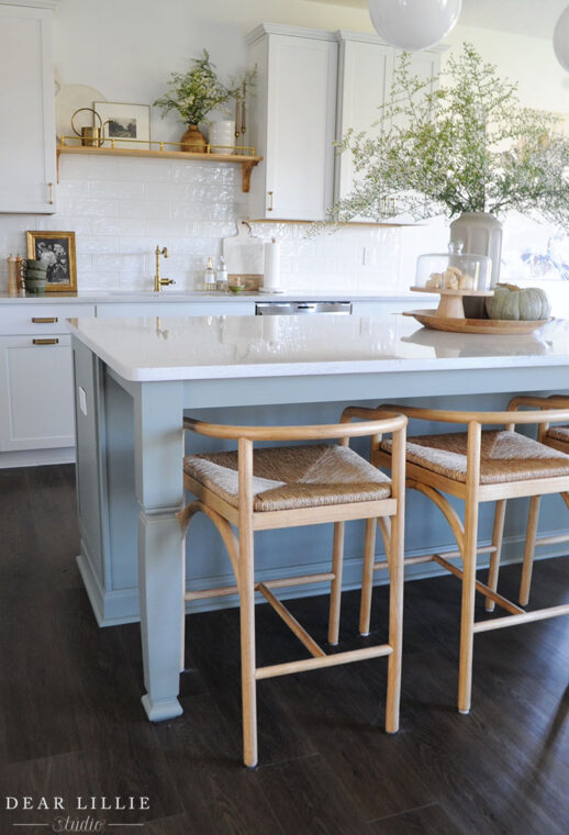 Shelf Above Kitchen Sink In Our New Kitchen Dear Lillie Studio   KitchenShelfwithBrassRailing11 518x760 