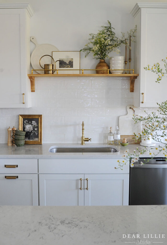 Shelf Above Kitchen Sink In Our New Kitchen - Dear Lillie Studio