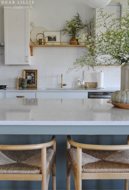 Shelf Above Kitchen Sink In Our New Kitchen Dear Lillie Studio   KitchenShelfwithBrassRailing21 518x760 