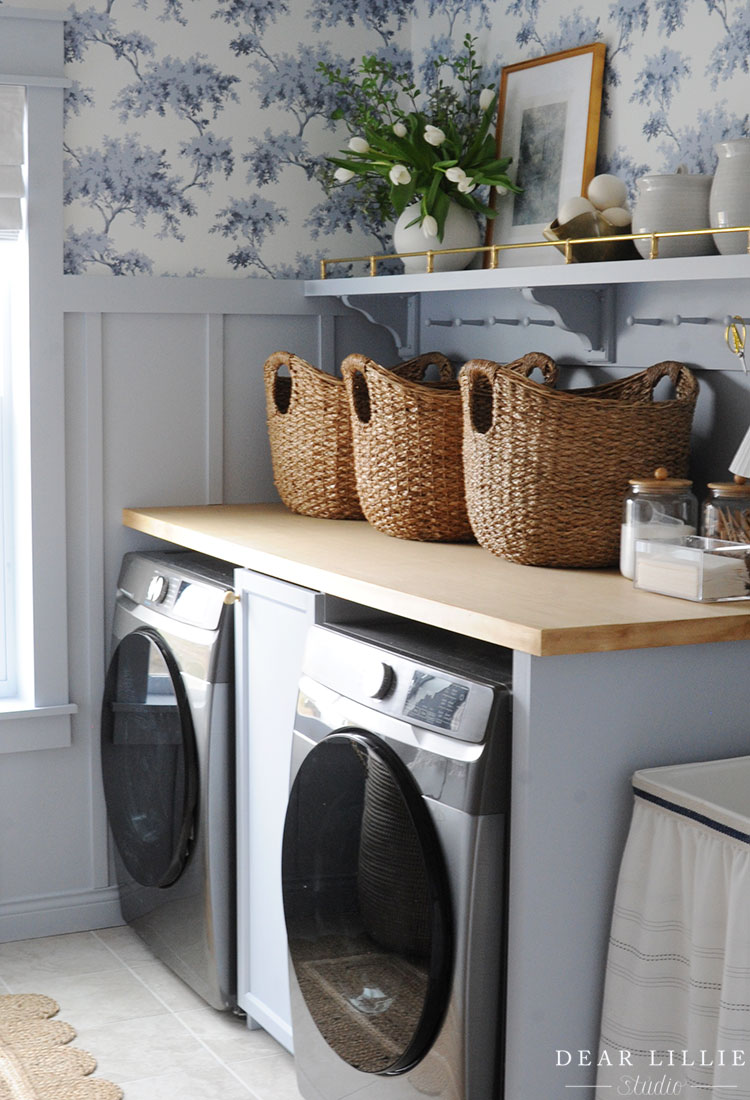 Light Blue Laundry Room with Shaker Pegs