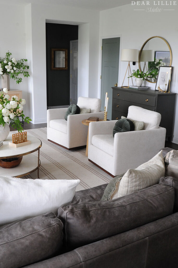 Our Living Room with Green Accents - Dear Lillie Studio