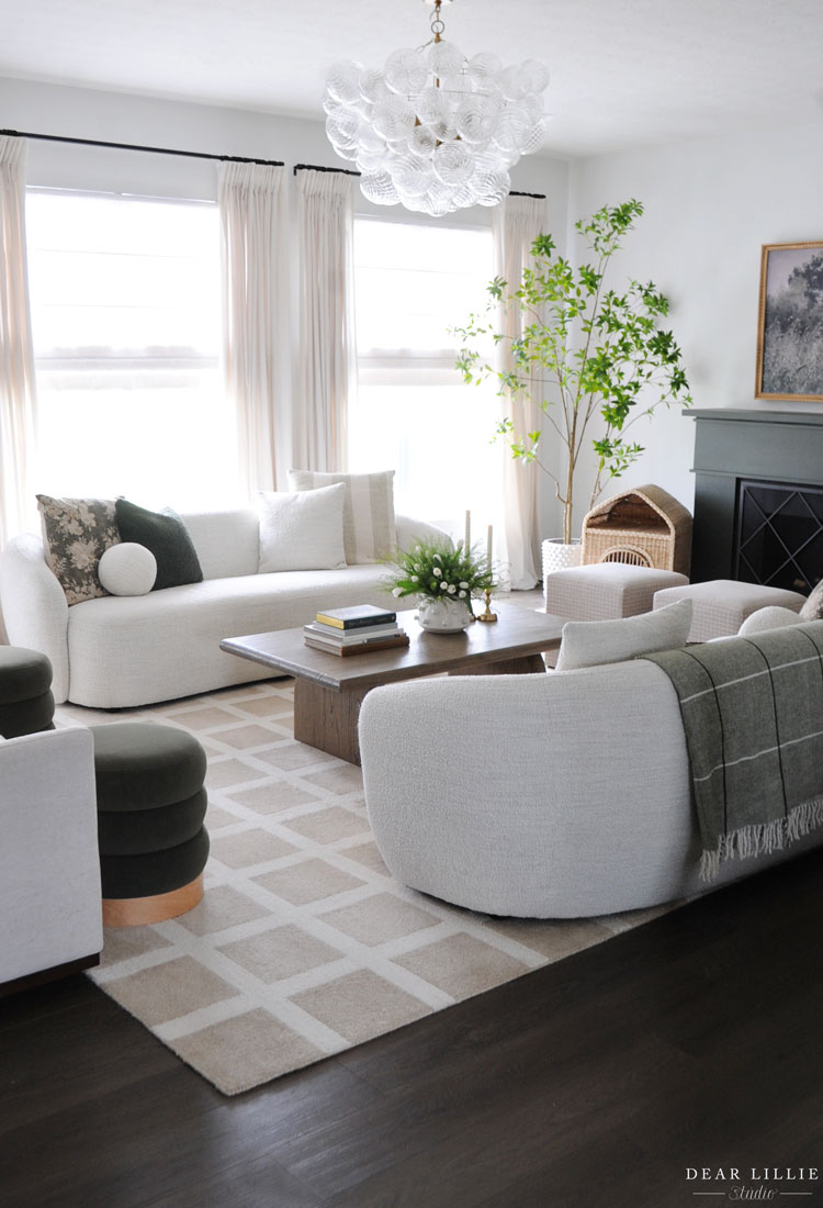 Neutral Living Room with Green Accents