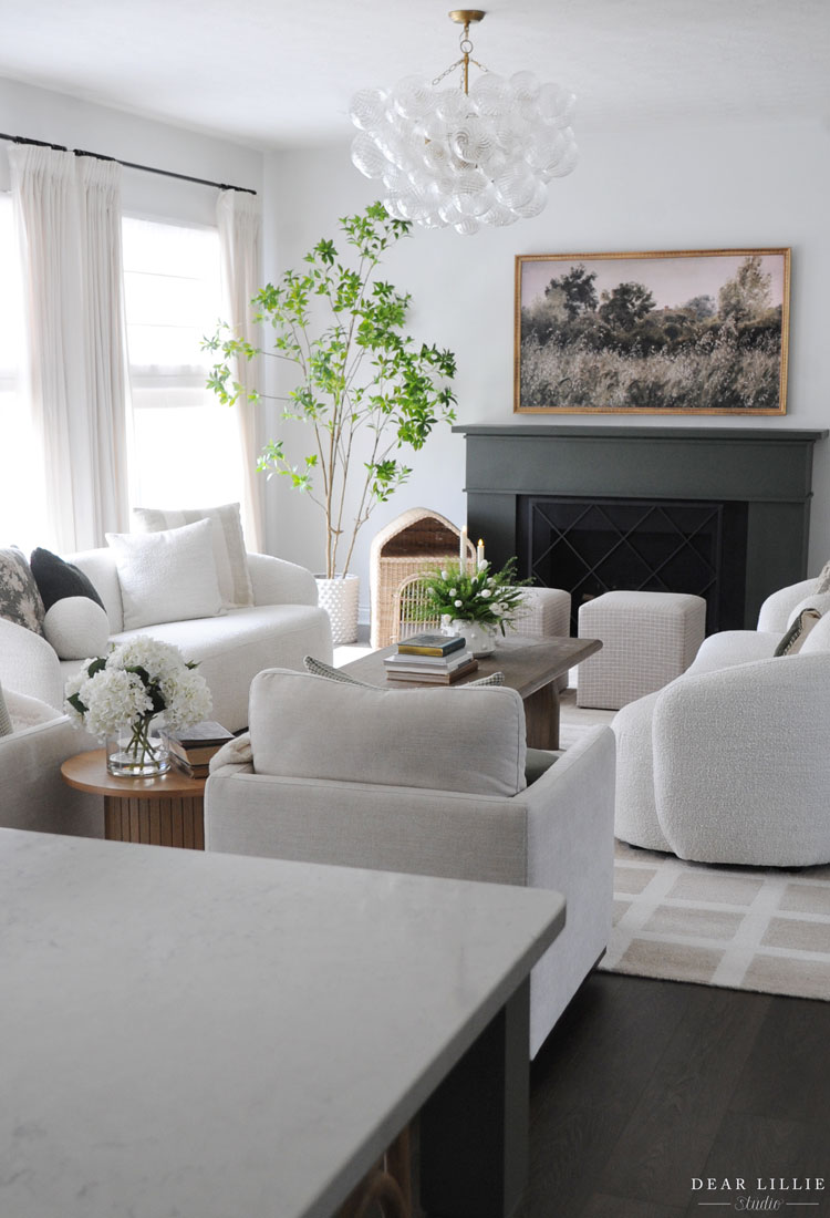 Neutral Living Room with Green Accents