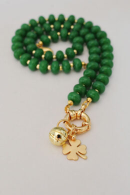 Game Day Sailor Clasp Necklace – Green with Shamrock and Basketball Charm (Celtics)