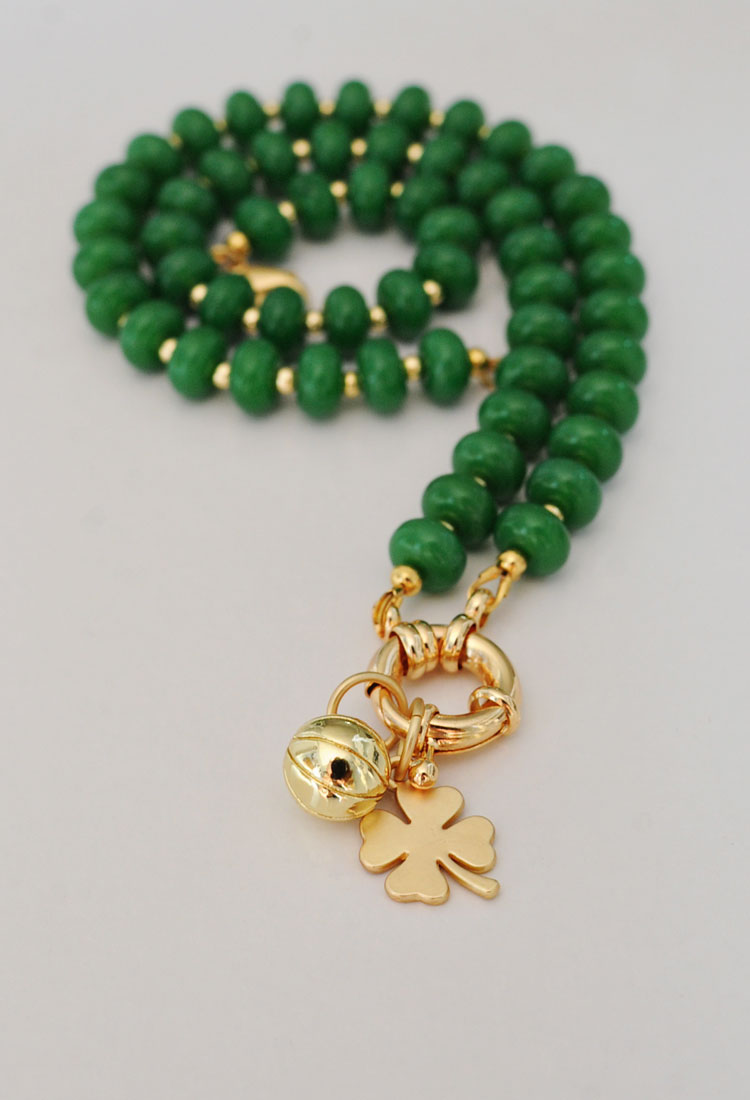 Game Day Sailor Clasp Necklace – Green with Shamrock and Basketball Charm (Celtics)