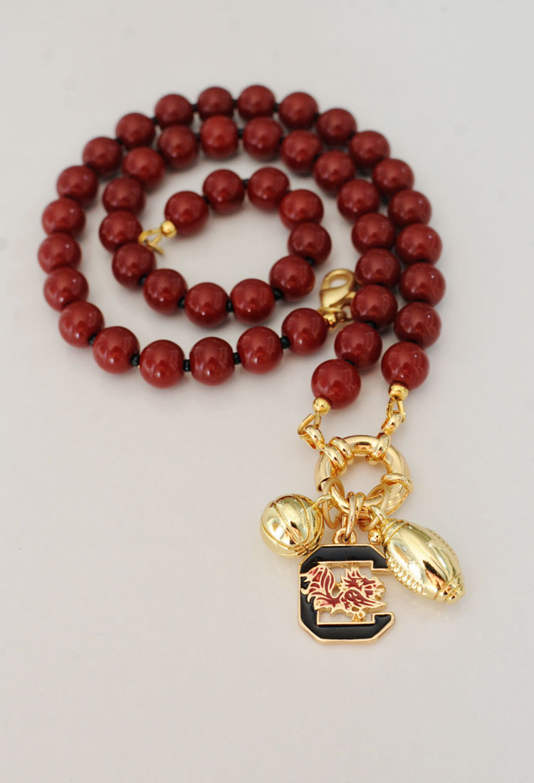 Game Day Sailor Clasp Necklace – USC Gamecocks with Football and Basketball Charms
