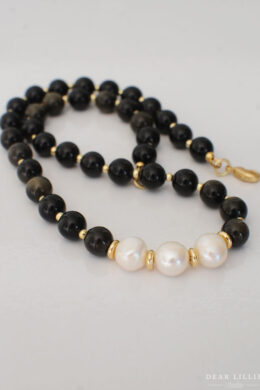 The Margot Pearl Necklace in Golden Obsidian