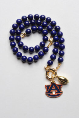 Game Day Sailor Clasp Necklace – Auburn Tigers in Blue and Gold with Football Charm