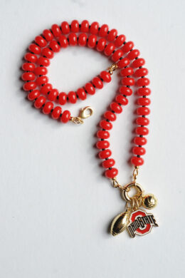 Game Day Sailor Clasp Necklace – Ohio State Buckeyes in Red and Black with Football and Basketball Charms