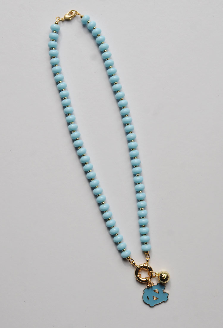 Game Day Sailor Clasp Necklace – North Carolina Tarheels in Blue With Basketball Charm - Image 2