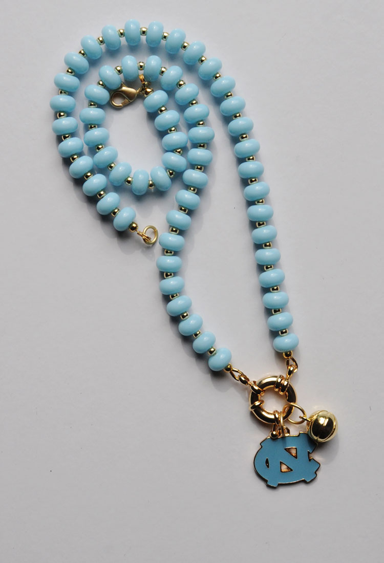 Game Day Sailor Clasp Necklace – North Carolina Tarheels in Blue With Basketball Charm - Image 3