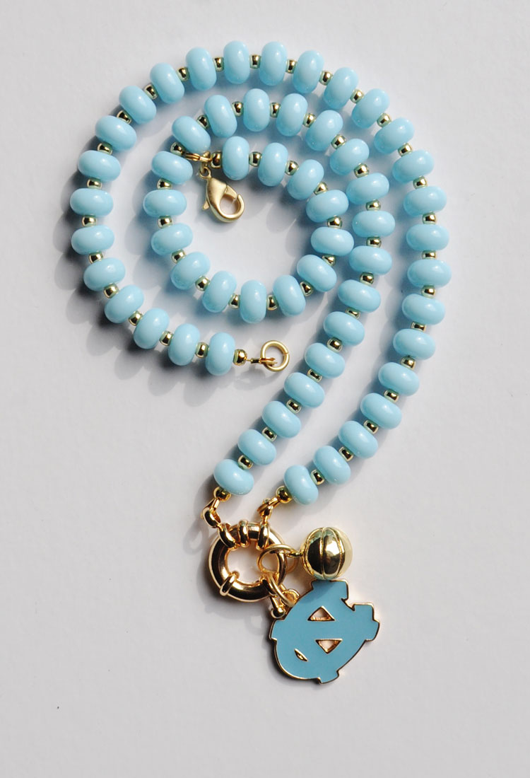 Game Day Sailor Clasp Necklace – North Carolina Tarheels in Blue With Basketball Charm