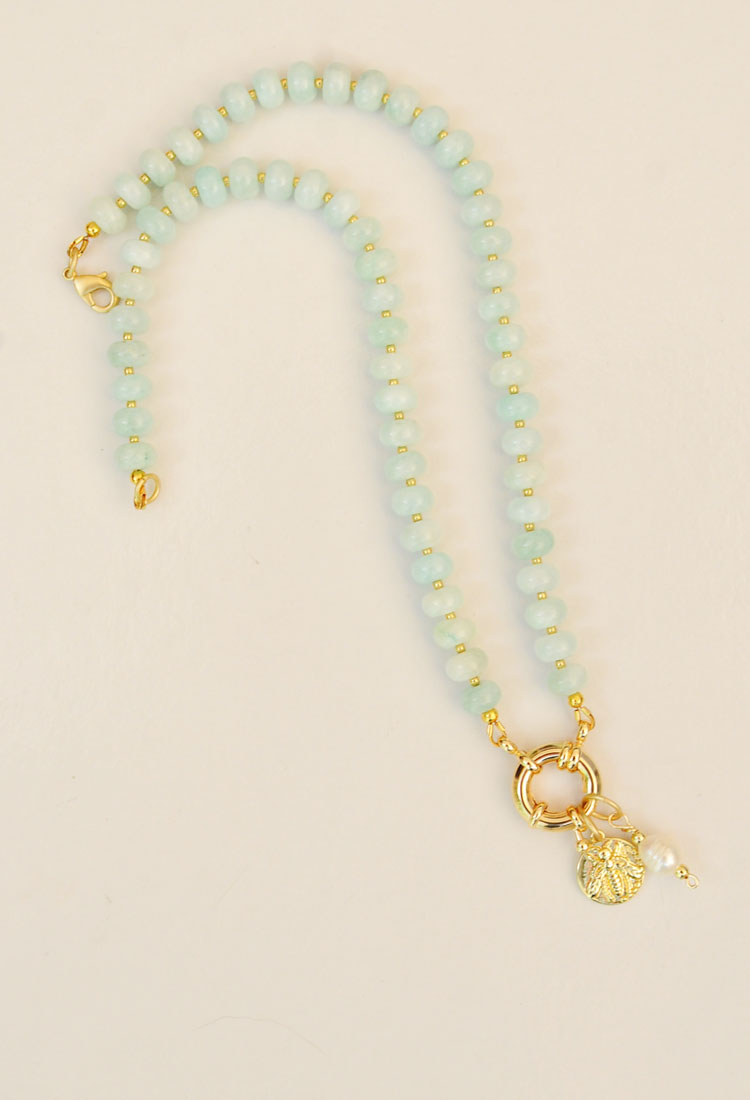 The Sailor Clasp Necklace in Light Aquamarine with Bee Charm - Image 3