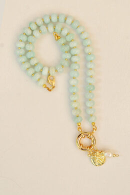 The Sailor Clasp Necklace in Light Aquamarine with Bee Charm